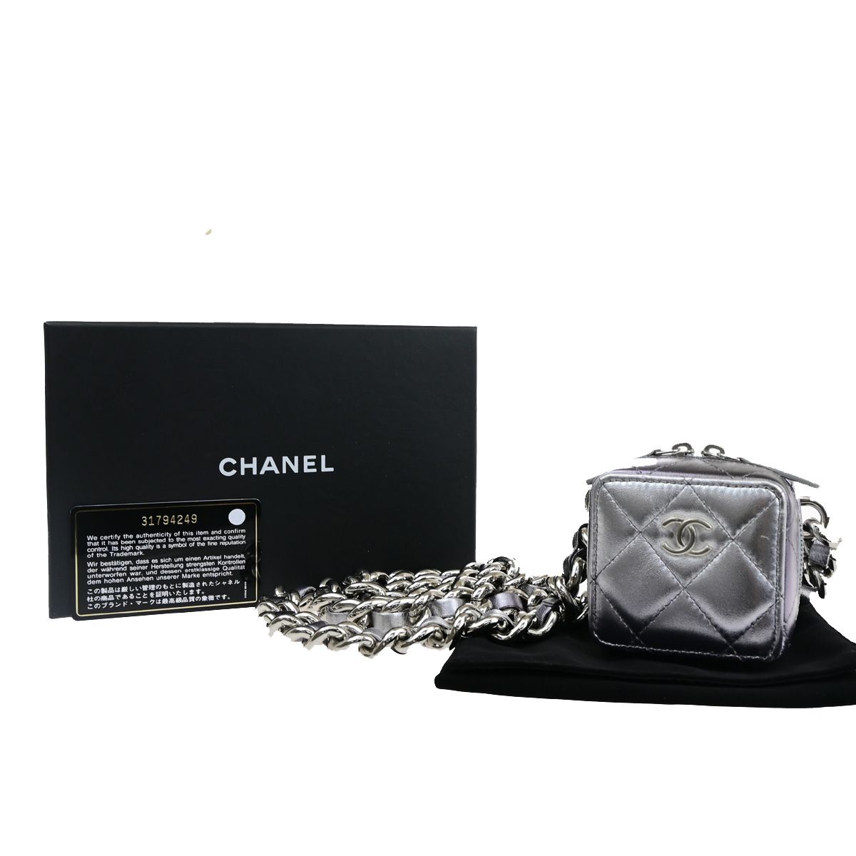 【中古】シャネル CHANEL CC ロゴ ココパンク マトラッセ キューブ チェーン ショルダーバッグ メタリックシルバー イタリア359RK246