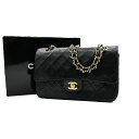 【中古】シャネル CHANEL CCロゴ マトラッセ 25 ダブルフラップ チェーンショルダーバッグ レザー ブラック ゴールド フランス ヴィンテージ377RJ823(4)