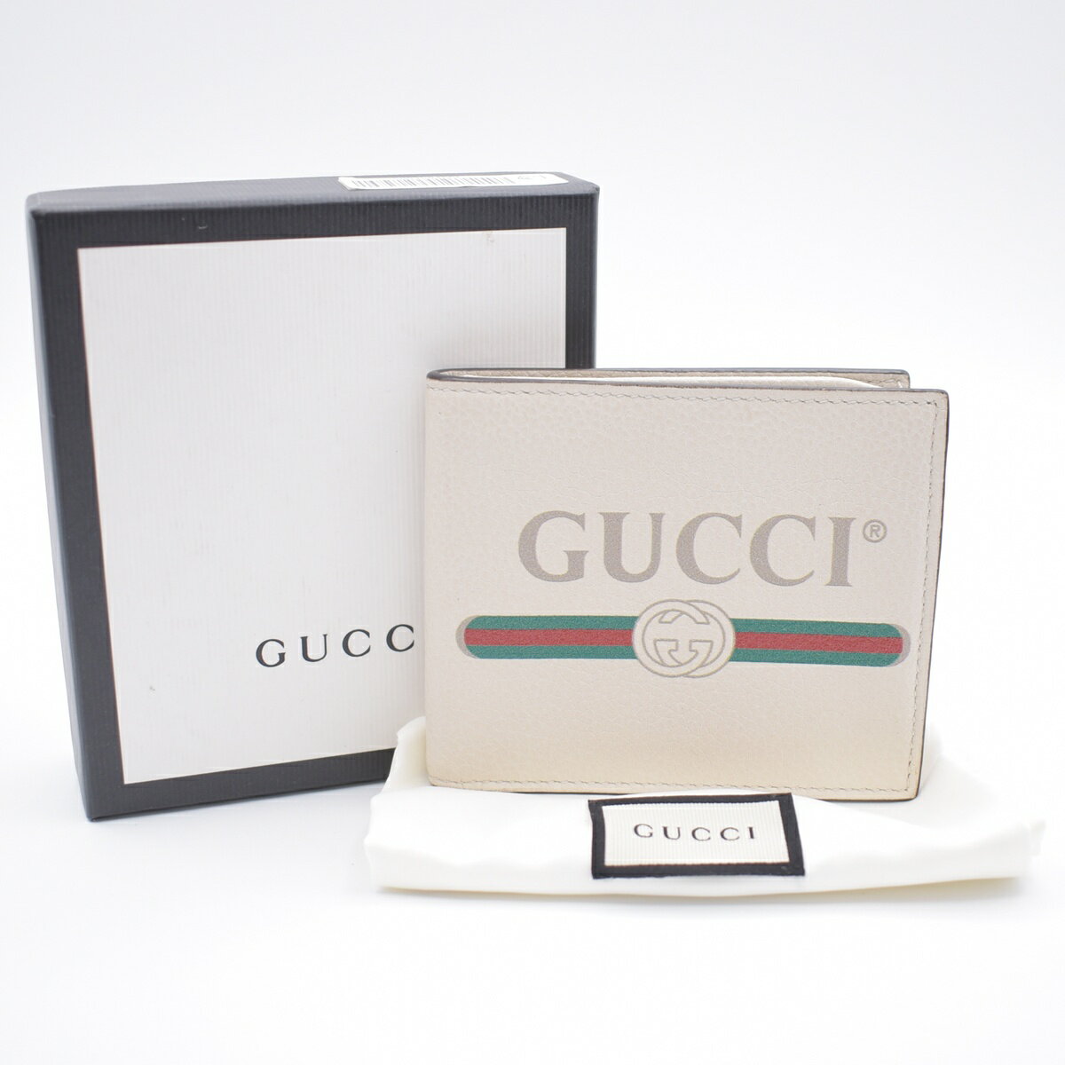 Rakuten - GUCCI グッチ 札入れ ロゴ プリント 二つ折り財布 レザー オフホワイト 31BS007