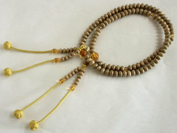 樂天商城 - 【　数量限定　特別価格　】真言宗用本連数珠◆星月菩提樹・黄水晶＊金茶＊尺三平108珠◆男性向け*平置き親玉間約39cm【桐箱付】