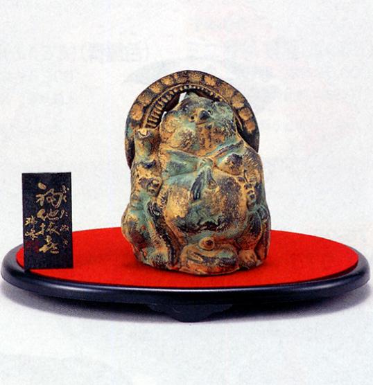 楽天仏具徳香炉・香立て■　香炉　福他抜喜（ふくたぬき）　■鋳鉄製　台・木札・メルトン付【高岡銅器】