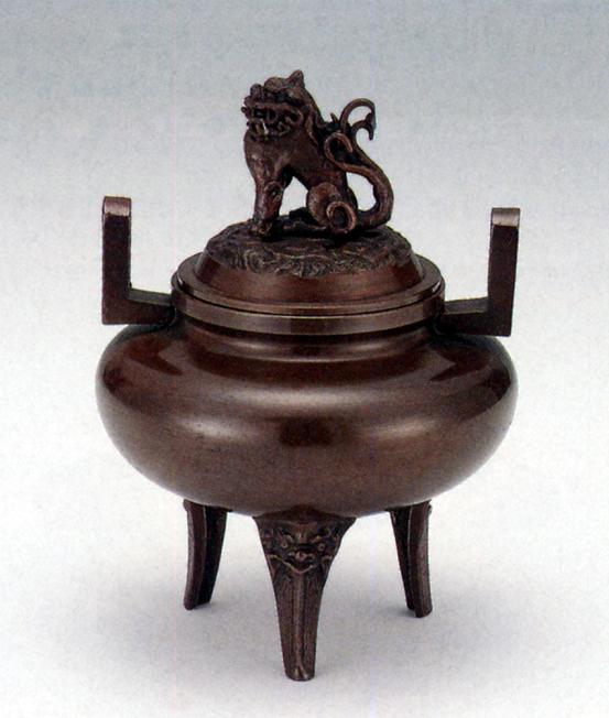 楽天仏具徳香炉・香立て■　香炉　平丸獅子蓋　■瑞峰作　青銅（ブロンズ）製　桐箱入り【高岡銅器】