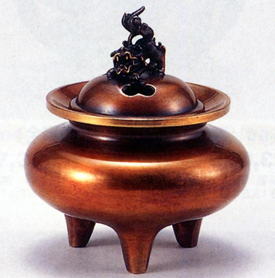 楽天仏具徳香炉・香立て■　香炉　新平丸獅子蓋（小）　■青銅（ブロンズ）製　桐箱入り【高岡銅器】