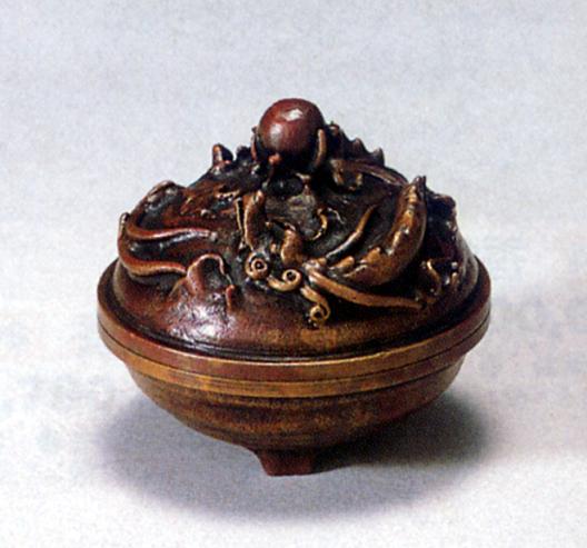 香炉・香立て■　香炉　雨龍(香炉・香合揃え)　■大森孝志作　蝋型青銅(ブロンズ)製　桐箱入り【高岡銅器】