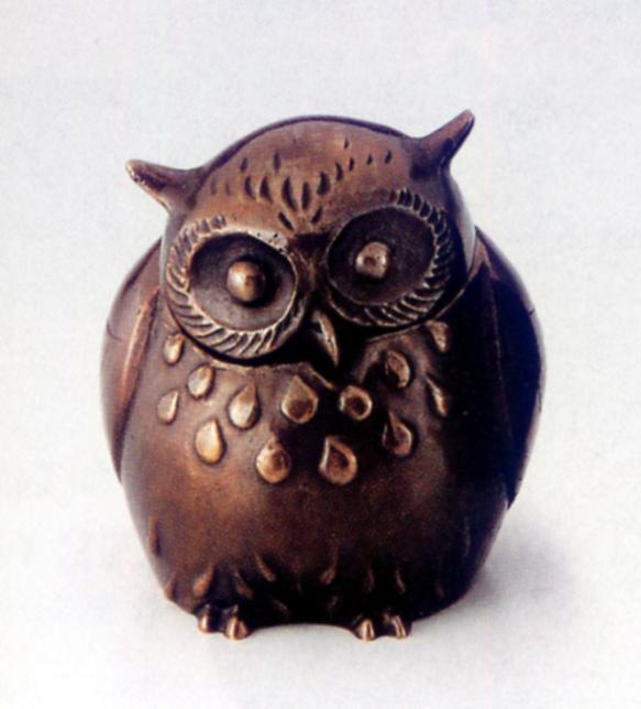 楽天仏具徳香炉・香立て■　香炉　ふくろう（元気）　■大森孝志作　蝋型青銅（ブロンズ）製　桐箱入り【高岡銅器】