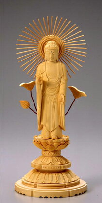 仏像　木製御本尊仏像■浄土真宗真宗大谷派（東）■　東立弥陀　3．0寸　丸台（蓮華台）　■　桧（ひのき・檜）■阿弥陀如来　手彫り