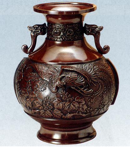 楽天仏具徳花器・花瓶■　花器　達磨型（桐鳳凰）　■坂田七太郎作　青銅（ブロンズ）製　紙箱入り【高岡銅器】