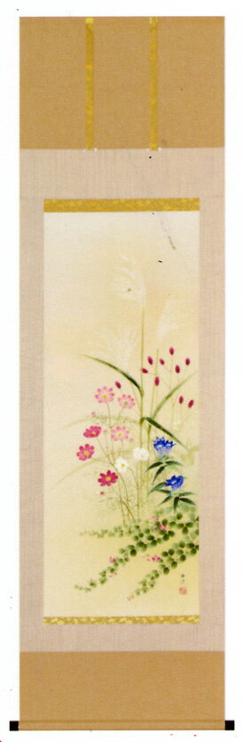 Rakuten - 床の間掛軸【秋・掛け軸】■　秋草　■吉川由良作*尺五立