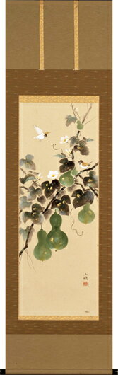 乐天商城 - 床の間掛軸【祝い掛け軸】■　六瓢福雀　■溝口雨塘作*尺五立*掛軸★桐箱収納
