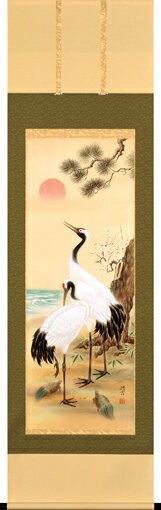 樂天商城 - 床の間掛軸【掛け軸　慶事】■　松竹梅鶴亀　■佐々将吉作　特殊工芸作品*尺五立*掛軸*桐箱収納