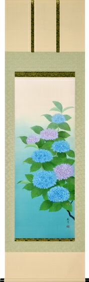 Rakuten - 床の間掛軸【掛け軸　季節・夏】■　紫陽花に蝸牛　■富岡蘇峰作　特殊工芸作品*尺五立*掛軸★桐箱収納