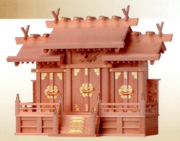 楽天仏具徳お宮　神棚　神殿■　檜製　屋根違い三社（彫物付）　小　■檜製神殿【日本製】