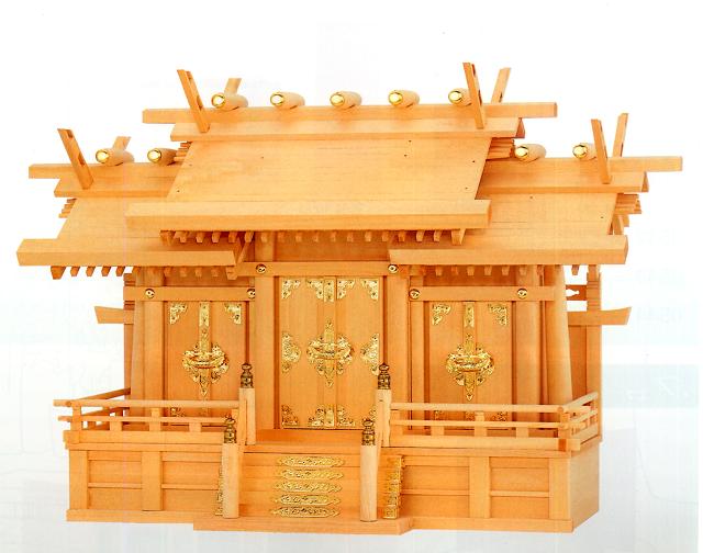 お宮　神棚　神殿■極上本神明屋根違い三社　小■尾州檜【日本製】