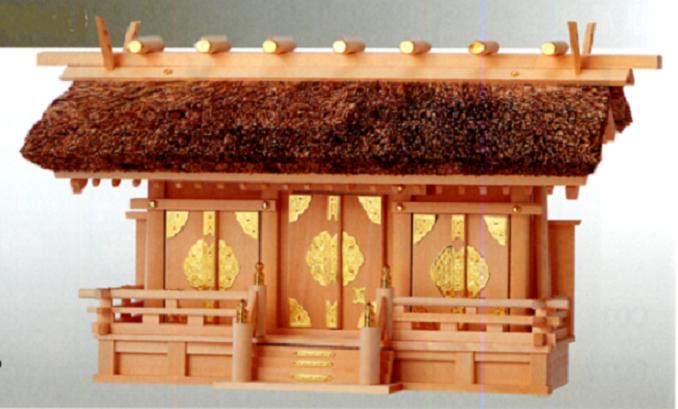 お宮　神棚　神殿■　茅葺通し三社　■檜製【日本製】