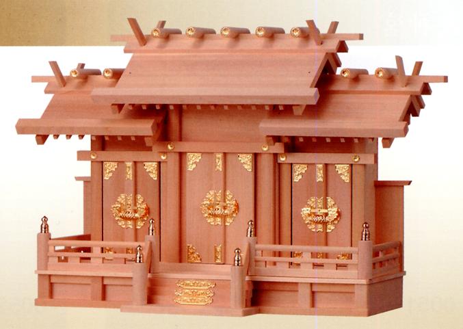 楽天仏具徳お宮　神棚　神殿■　檜製　屋根違い三社（低高）　中　■檜製神殿【日本製】