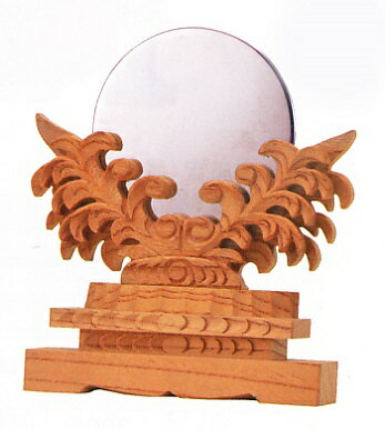 お宮　神棚　神殿■欅（ケヤキ）　上彫神鏡　2.0寸　■神具　付属品