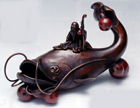 香炉・香立て■　香炉　瓢箪なまず　■大森孝志作　蝋型青銅(ブロンズ)製　桐箱入り【高岡銅器】