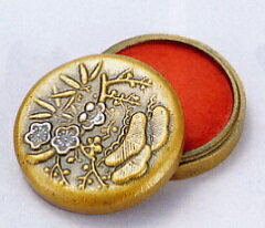 置物　小物■　朱肉池　松竹梅　■鋳鉄製　紙箱入り【高岡銅器】