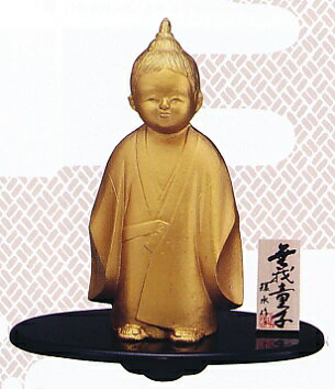 Rakuten - 置物　■　無我童子　金色　中　■環水作　鉄製　敷板・木札付　紙箱入り【高岡銅器】
