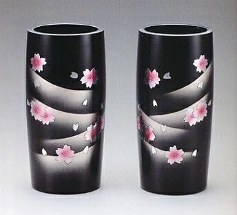 花器・花瓶■　対花瓶　細寸胴型　桜彫金　8号　■桶谷作　アル