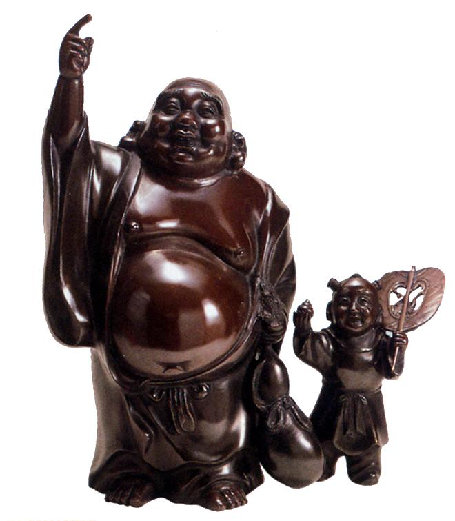 仏像　七福神■　尺0　唐子布袋　■昇作　青銅（ブロンズ）製　【高岡銅器】
