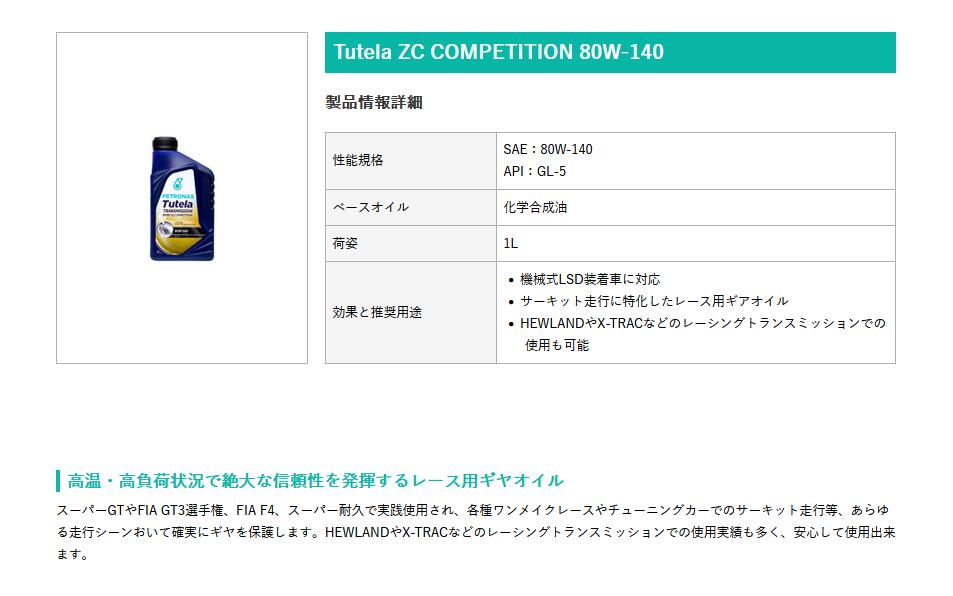 PETRONAS(�ڥȥ��ʥ�) Tutela ZC COMPETITION 80W-140 (1��åȥ�x20��)1������ ���䥪����
