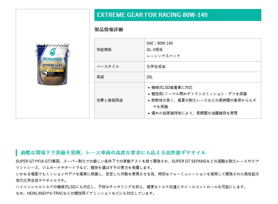 PETRONAS(�ڥȥ��ʥ�) EXTREME GEAR FOR RACING 80W-140 (20��åȥ�x1��) ���䥪����