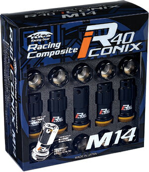 キョーエイ（KYO-EI) レーシングコンポジット R40 iCONIX M14 (キャップレス) M14×P1.25 ブラック/ゴールド (ナット16個/ロック4個)