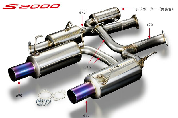 戸田レーシング 2.35/2.4L用Φ70mmハイパワーマフラーセットVer.2（レゾネーター付き）ホンダ S2000 AP1/AP2 (F20C/F22C)