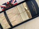 サスペンダー英国製アルバートサーストン上級非伸縮モアレアイボリーにクリームエンドクラシック6ボタン留IVGD B165