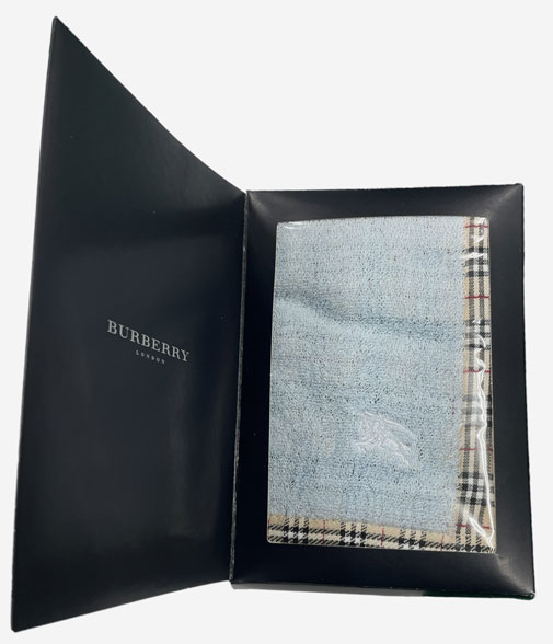 未使用 バーバリー ハンドタオル ミニタオル ハンカチ マーク タオル ブルー チェック 綿 コットン 100％ メンズ BURBERRY 【中古】