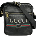 グッチ グッチプリント ショルダーバッグ ポートフォリオ ブラック 黒 メンズ ロゴ レザー GUCCI バッグ 本革 523591 【中古】