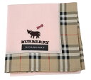 未使用 バーバリー ハンカチ ピンク チェック ベージュ スカーフ ランチマット 綿 コットン 100％ 牛 カウ レディース BURBERRY ワンポイント 刺繍 【中古】