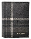 プラダ カードケース 名刺入れ 二つ折り サフィアーノ チェック ブラック 黒 グレー PRADA メンズ レディース