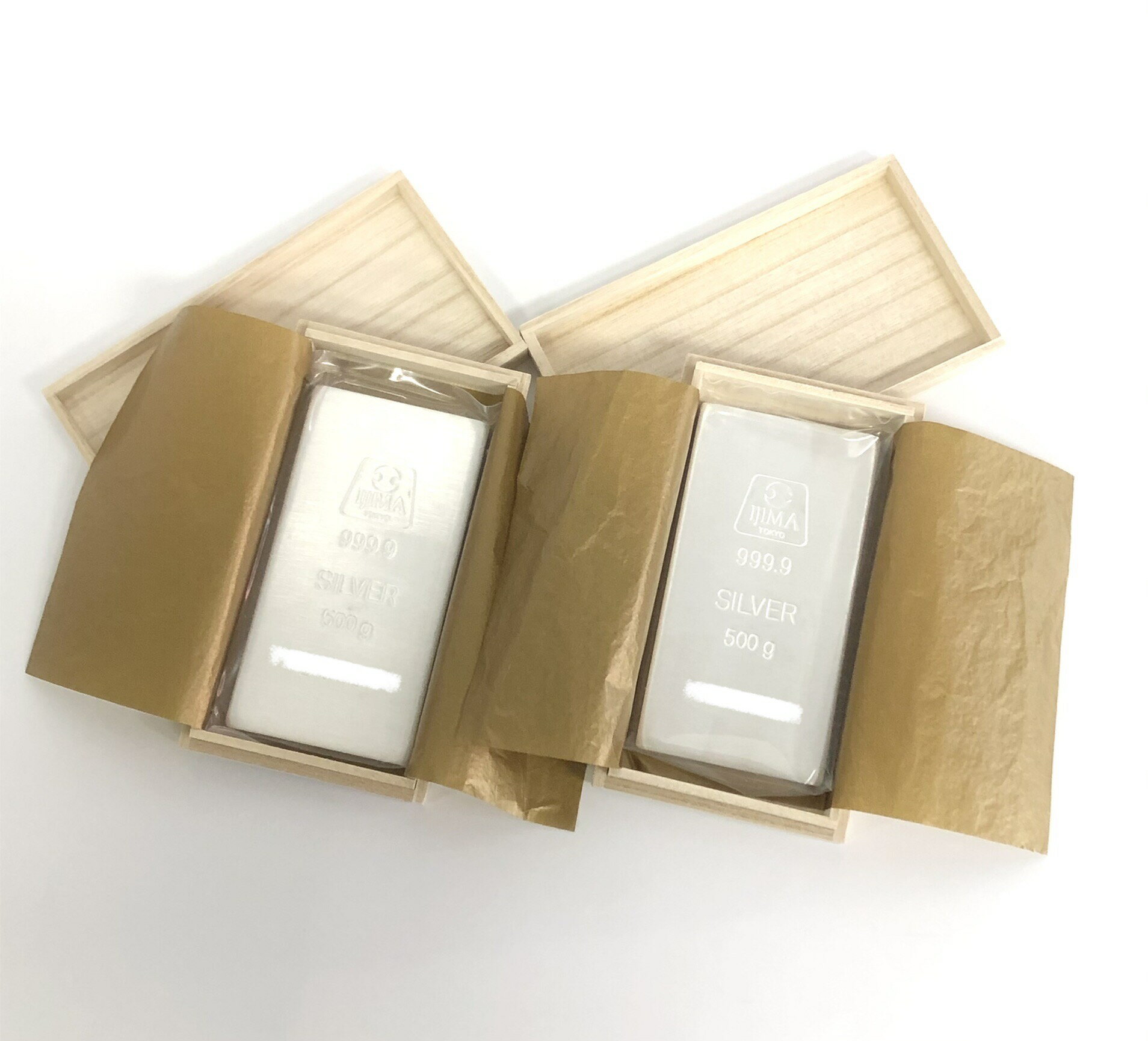 【新品】【未開封】井嶋金銀工業 純銀 インゴット 桐箱付き ingot 500g ×2本 1キロ 1,000g IJIMA シルバー SV999.9 …