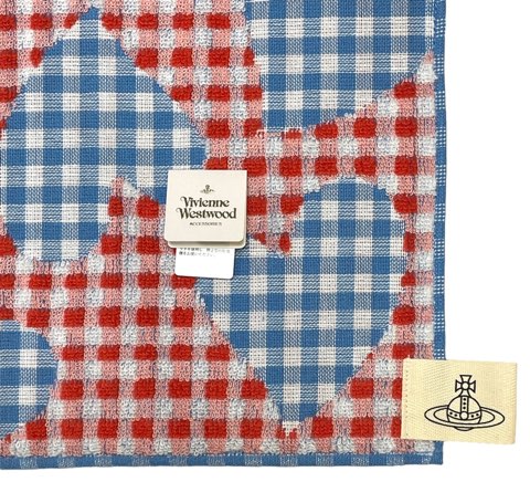 未使用 ヴィヴィアンウエストウッド ハンドタオル ミニタオル ハンカチ タオル オーブ ブロックチェック　ハート　ブルー　レッド　レディース メンズ VivienneWestwood ヴィヴィアン 【中古】