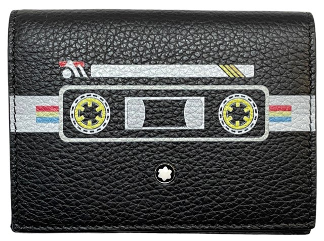 未使用 新古品 モンブラン カードケース 二つ折り カードホルダー 名刺入れ カセットテープ 123737 ラジカセ ブラック 黒 プリント マイスターシュティック メンズ レザー MONTBLANC Mont Blanc 【中古】