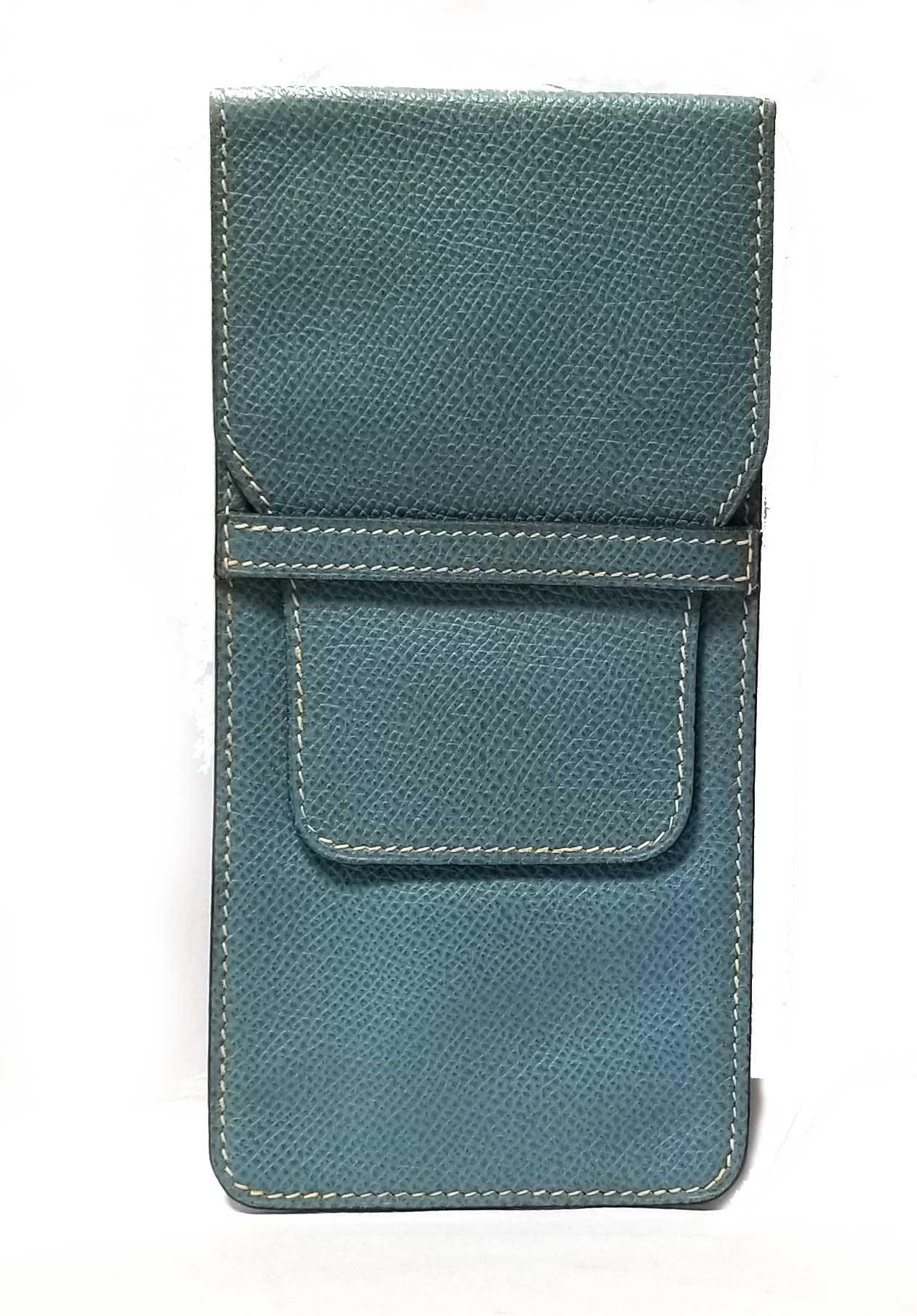 【中古】エルメス メガネケース ペンケース マルチケース レザー ブルー HERMES メンズ レディース 