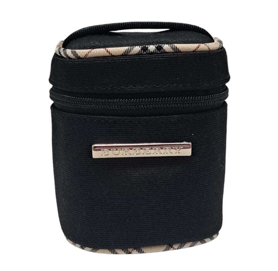 バーバリー ミニポーチ ブラック ミニバニティ キャンバス ポーチ 小物入れ チェック 黒 BURBERRY ミニ 【中古】