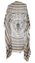 グッチ 大判 ストール コットン 100％ クレスト 紋章 ロゴ メンズ レディース チェック ベージュ GUCCI オースシーズン 綿 【中古】