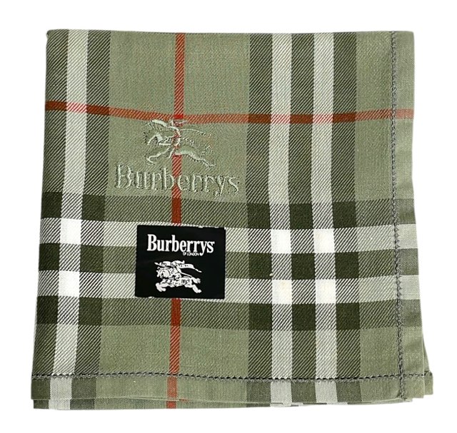 未使用 バーバリー バーバリーズ ハンカチ スカーフ 綿 コットン 100% チェック グリーン BURBERRY レディース メンズ 【中古】