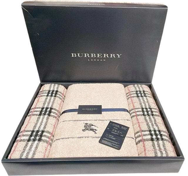 未使用 バーバリー ロンドン BURBERRY LONDON タオルセット 3枚 バスタオル フェイスタオル コットン 綿 100% 日本製 ベージュ チェック 3枚セット 未使用品 ブランド雑貨 【中古】
