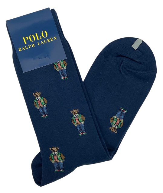 未使用 ポロ ラルフローレン ソックス メンズ 25-27cm ネイビー ベア 靴下 紺 クルー丈 ナイガイ 紳士用 POLO RALPH LAUREN ポロベ...