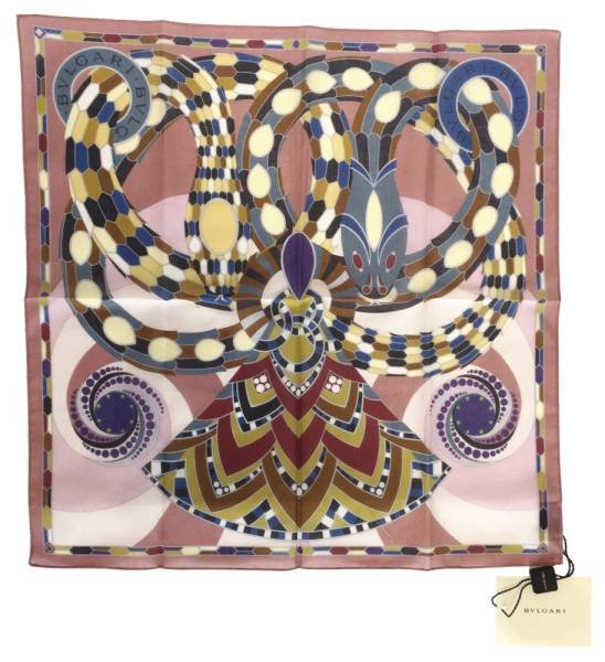 未使用 ブルガリ ハンカチ セルペンティ コットン素材 スネーク 蛇 BVLGARI　薄紫 レディー ...