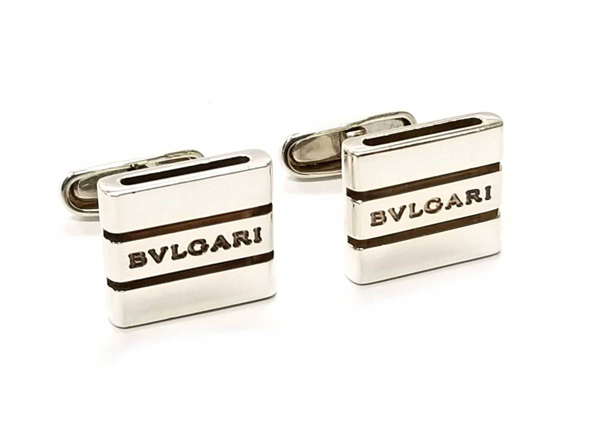 ブルガリ カフス カフリンクス カフスボタン シルバー SV925 スクエア メンズ ロゴ BVLGARI 【中古】