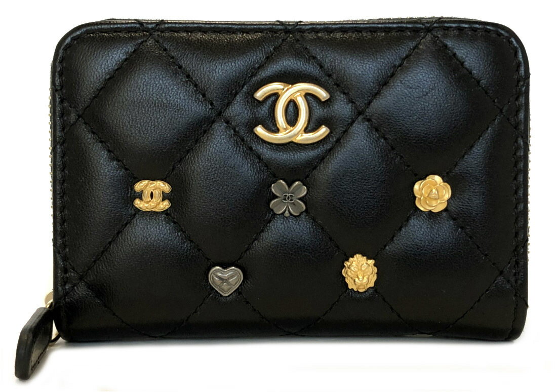 2018 シャネル コインケース マトラッセ コインパース 小銭入れ 財布 ブラック 黒 ココマーク チャーム カメリア A81610 キルティング レザー レディース 美品 CHANEL 【中古】のサムネイル