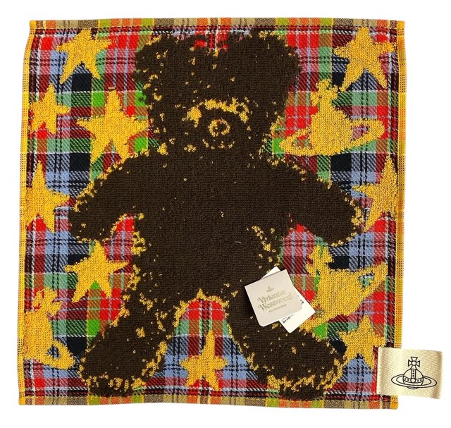 未使用 ヴィヴィアンウエストウッド ハンカチ ハンドタオル ハンカチタオル タオルハンカチ チェック イエロー レッド　オーブ くま　クマ　ベア　テディベア レディース メンズ VivienneWestwood ヴィヴィアン 【中古】