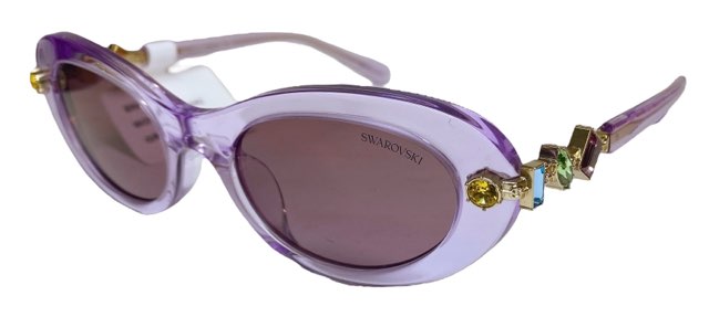 未使用 スワロフスキー サングラス オーバル SK6042 クリスタル　クリアパープル　クリアフレーム　パープル　ライラック　紫　　ストーン SWAROVSKI 石　カラフル　大粒　ラインストーン シルバー レディース 女性向け 【中古】