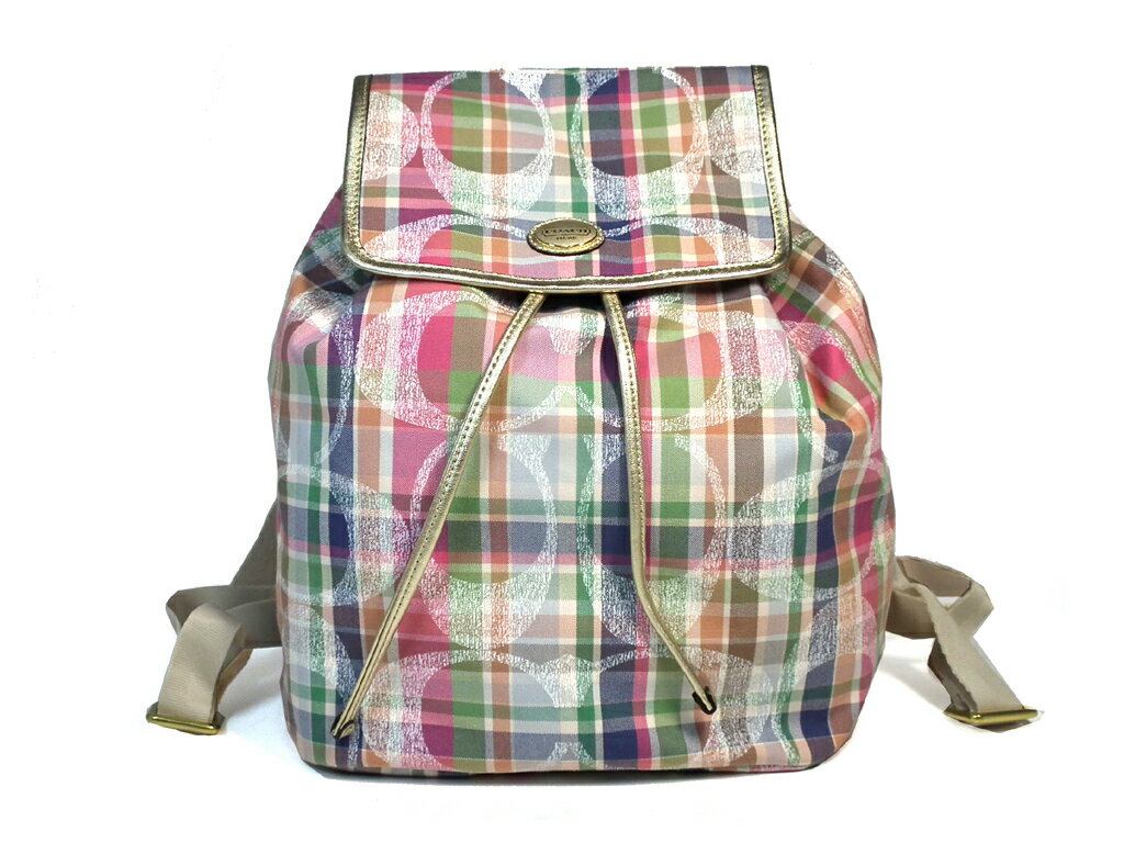 【値下げ】未使用 コーチ リュック バックパック 折り畳み マルチカラー シグネチャー リュックサック アウトレット F77342 レディース COACH【中古】