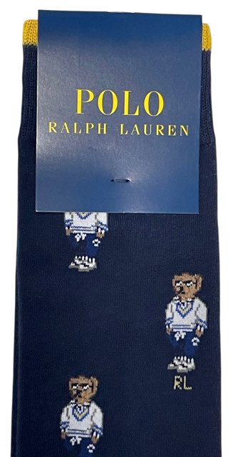 未使用 ラルフローレン ソックス メンズ 25-27cm コットン混 ベア 靴下 ネイビー紺 クルー丈 ナイガイ 紳士用 POLO RALPH LAUREN アスレチックベア ポロベア 【中古】